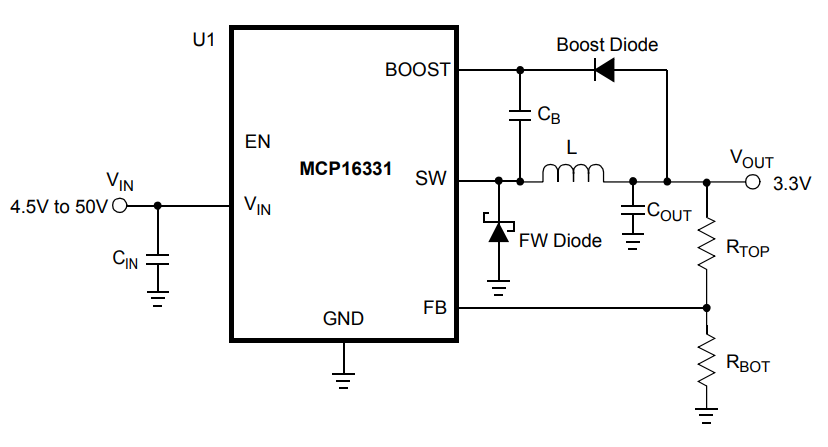 应用电路图 - Microchip Technology MCP16331非同步降压稳压器